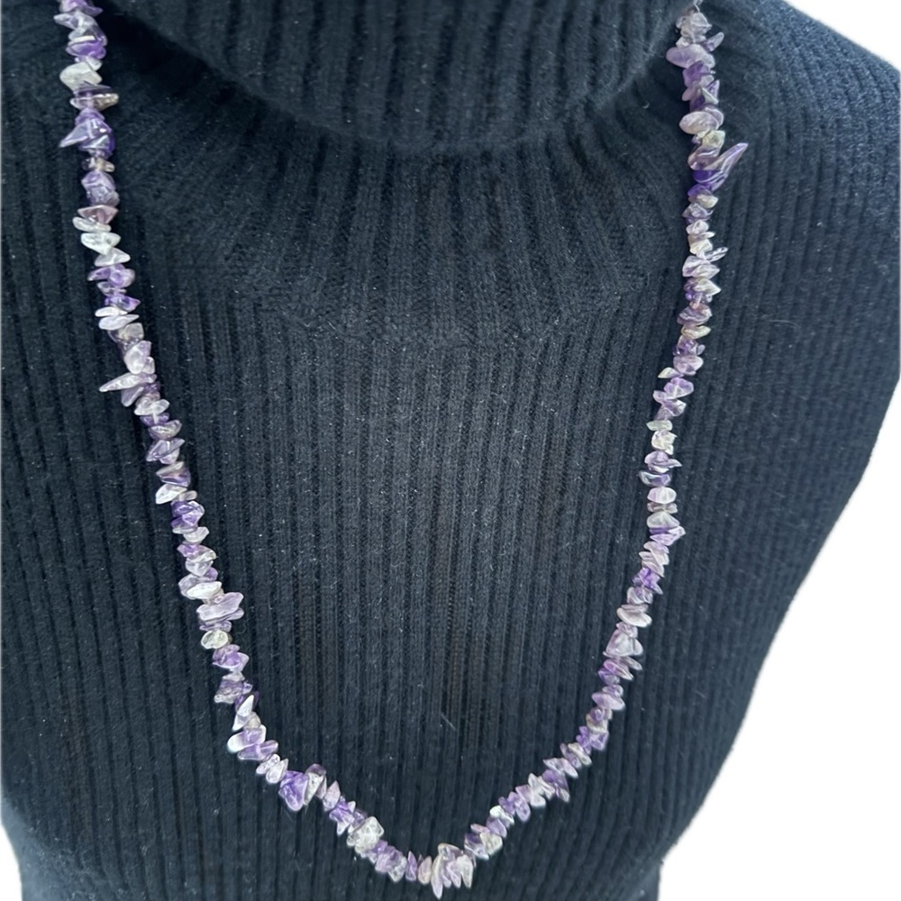 GENUINE AMETHYST NECKLACE Single Strand Clasp Free Slip On Crystal Element ≈30”